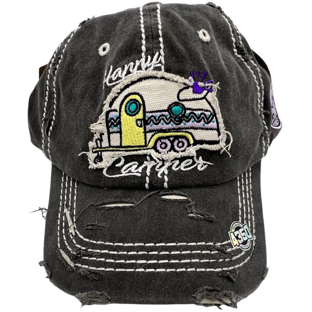 New 4350 District HAPPY CAMPER RV Life Distressed Baseball Cap